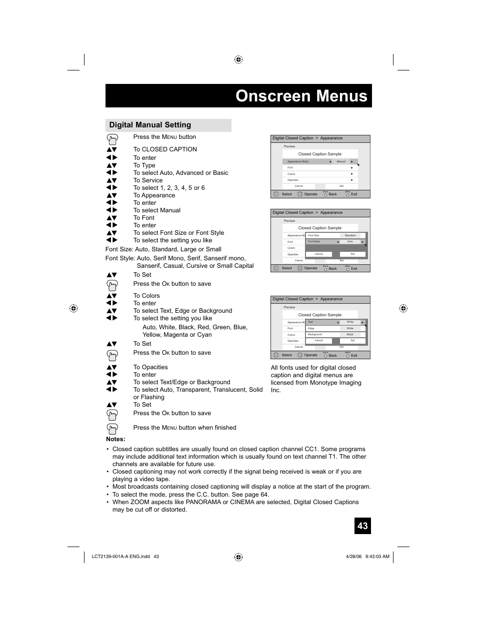Onscreen menus, Digital manual setting | JVC HD-56GC87 User Manual | Page 43 / 80