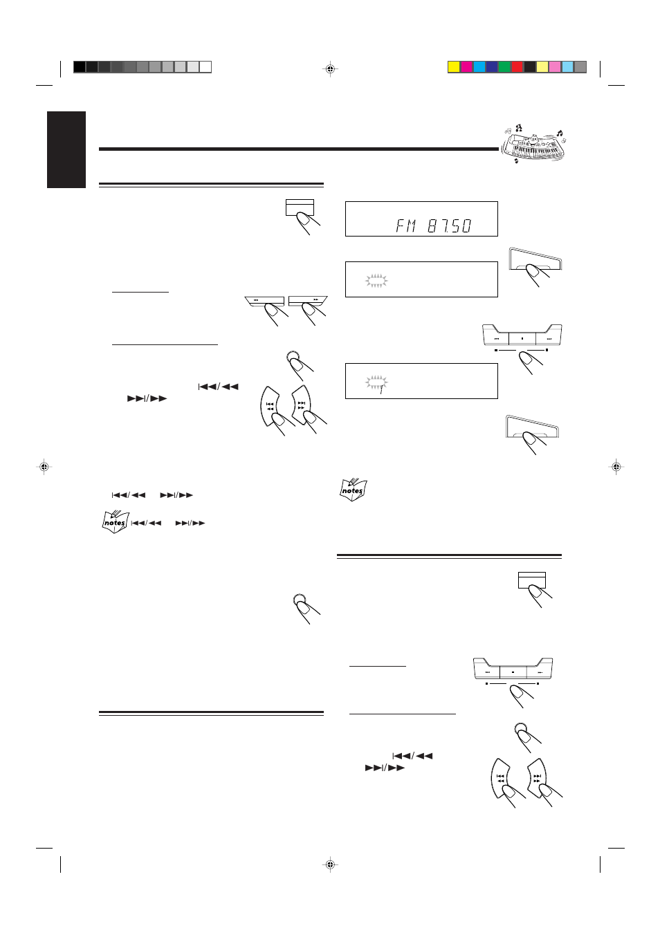 Listening to fm and am (mw/lw) broadcasts, Tuning in a station, Presetting stations | Tuning in a preset station | JVC CA-MXJ150R User Manual | Page 16 / 38