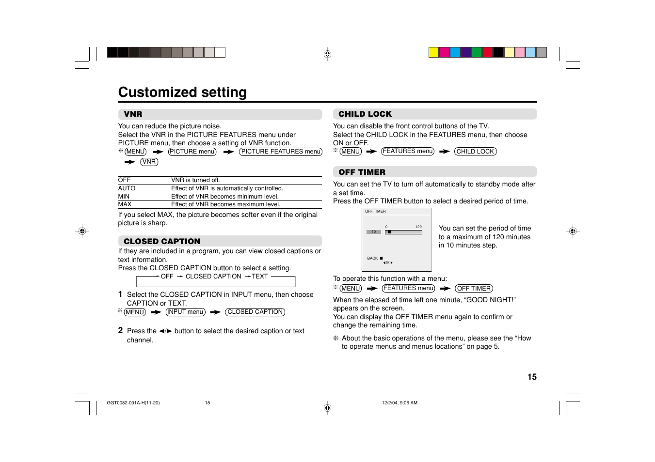 Customized setting | JVC AV-29VT15 User Manual | Page 15 / 22