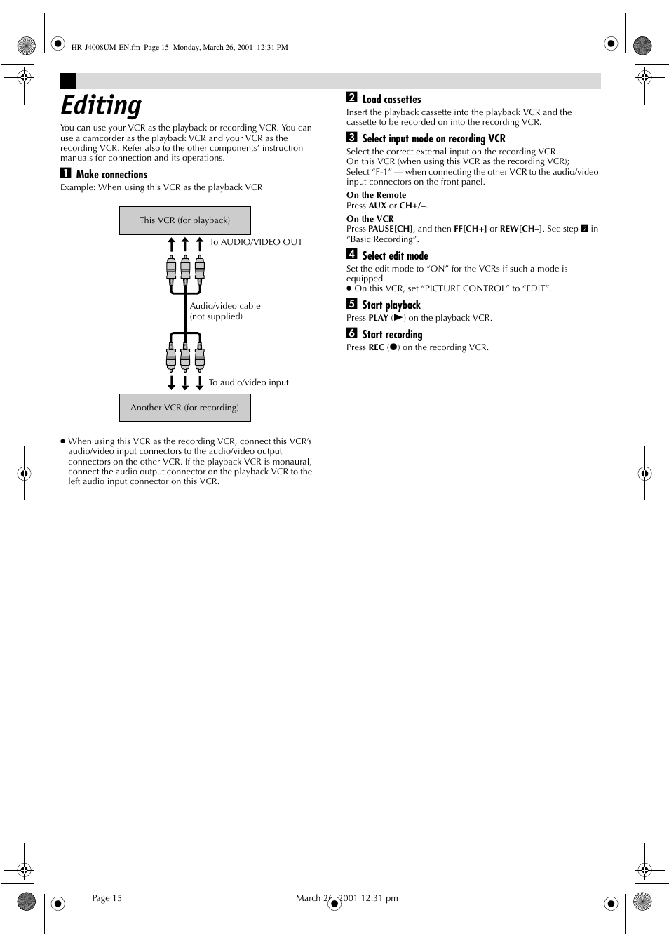 Untitled, Editing | JVC HR-J4008UM User Manual | Page 15 / 16