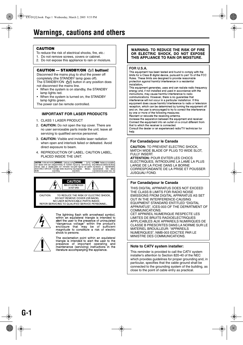 Warnings, cautions and others | JVC EX-D1 User Manual | Page 2 / 48