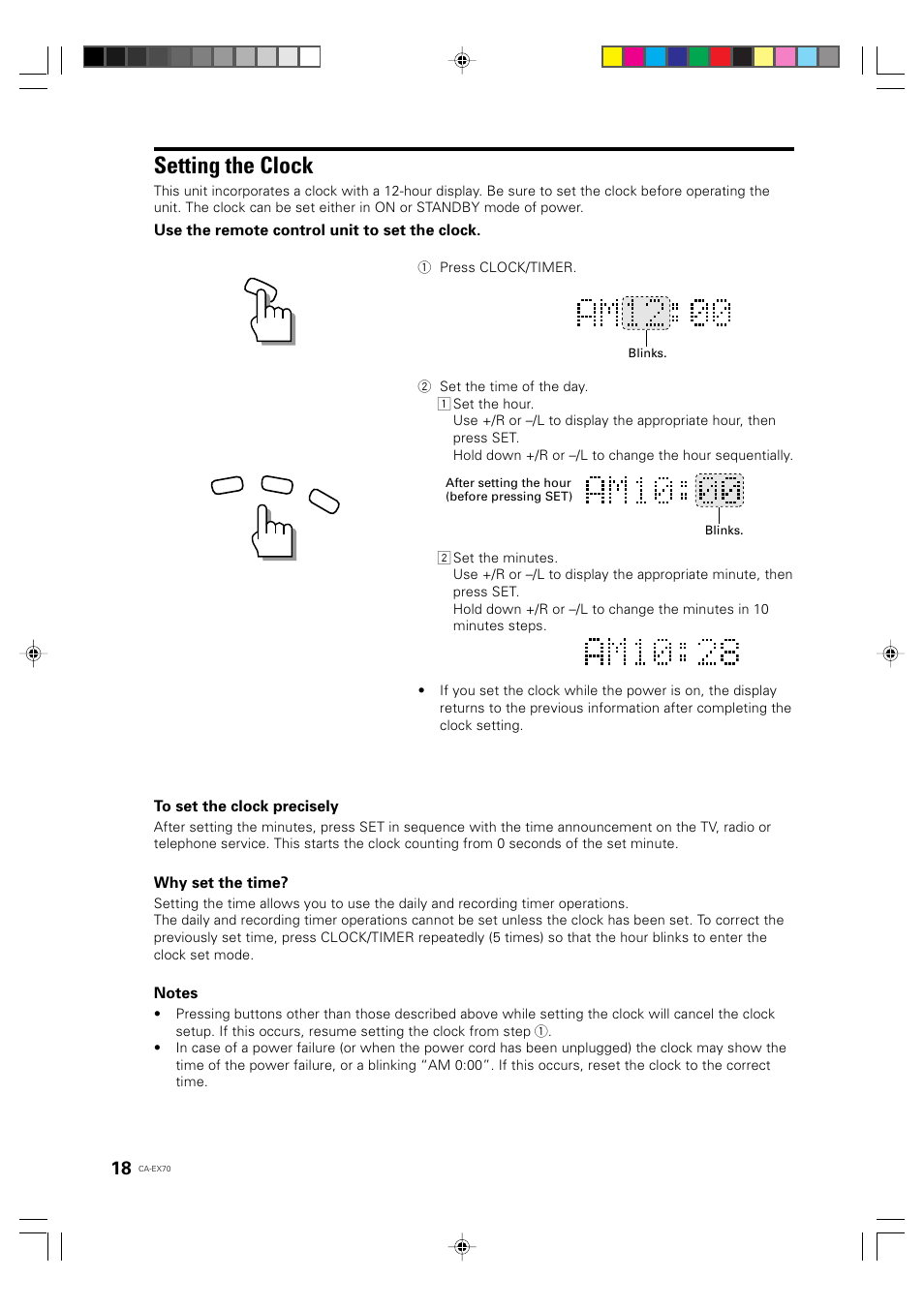 Setting the clock | JVC CA-EX70 User Manual | Page 18 / 51