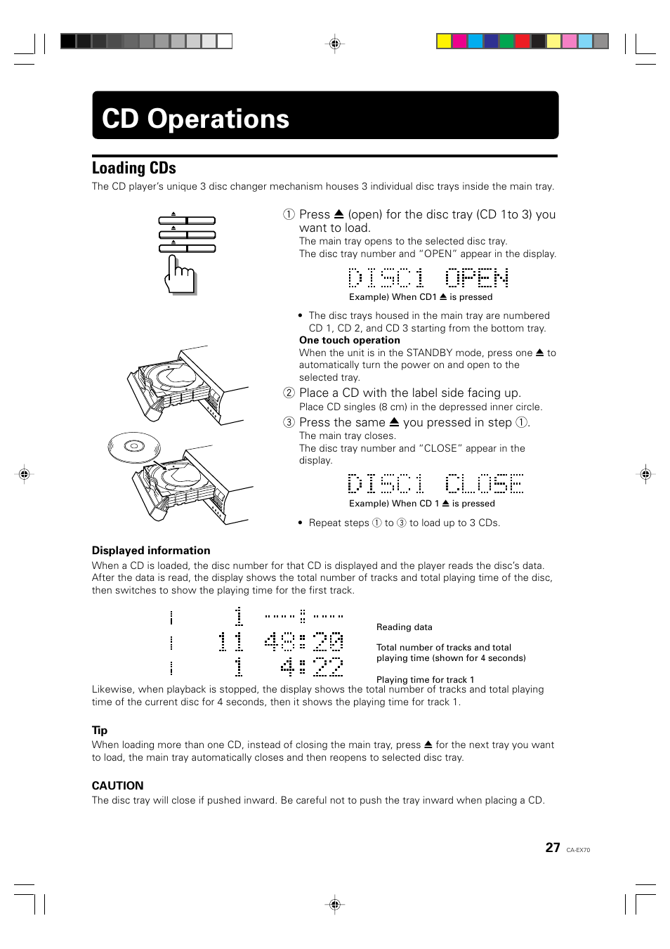 Cd operations, Loading cds | JVC CA-EX70 User Manual | Page 27 / 51