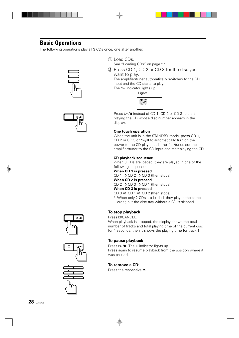 Basic operations, 1 load cds | JVC CA-EX70 User Manual | Page 28 / 51