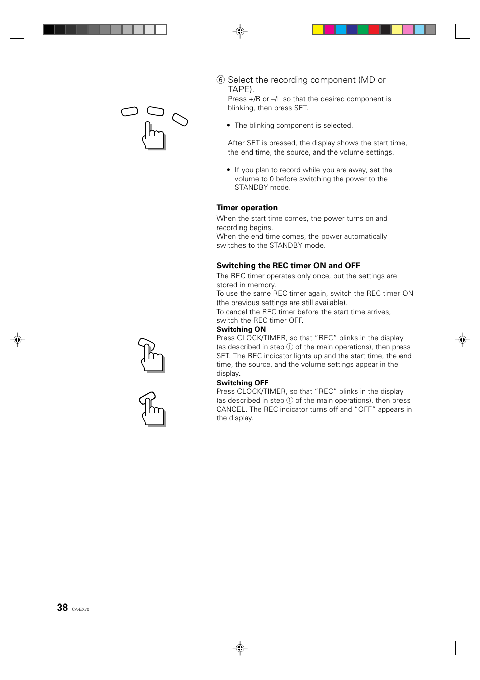 6 select the recording component (md or tape) | JVC CA-EX70 User Manual | Page 38 / 51