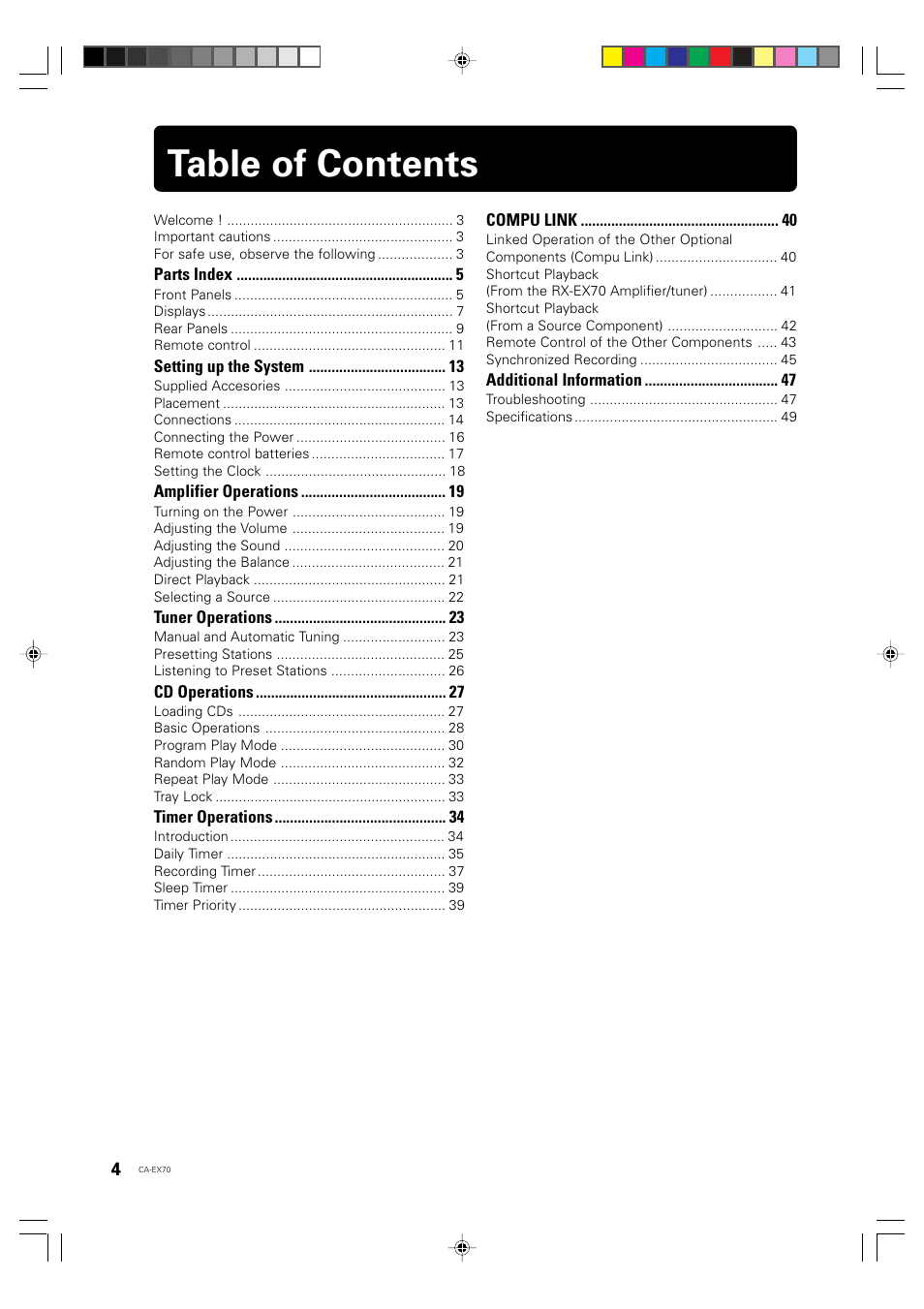 JVC CA-EX70 User Manual | Page 4 / 51