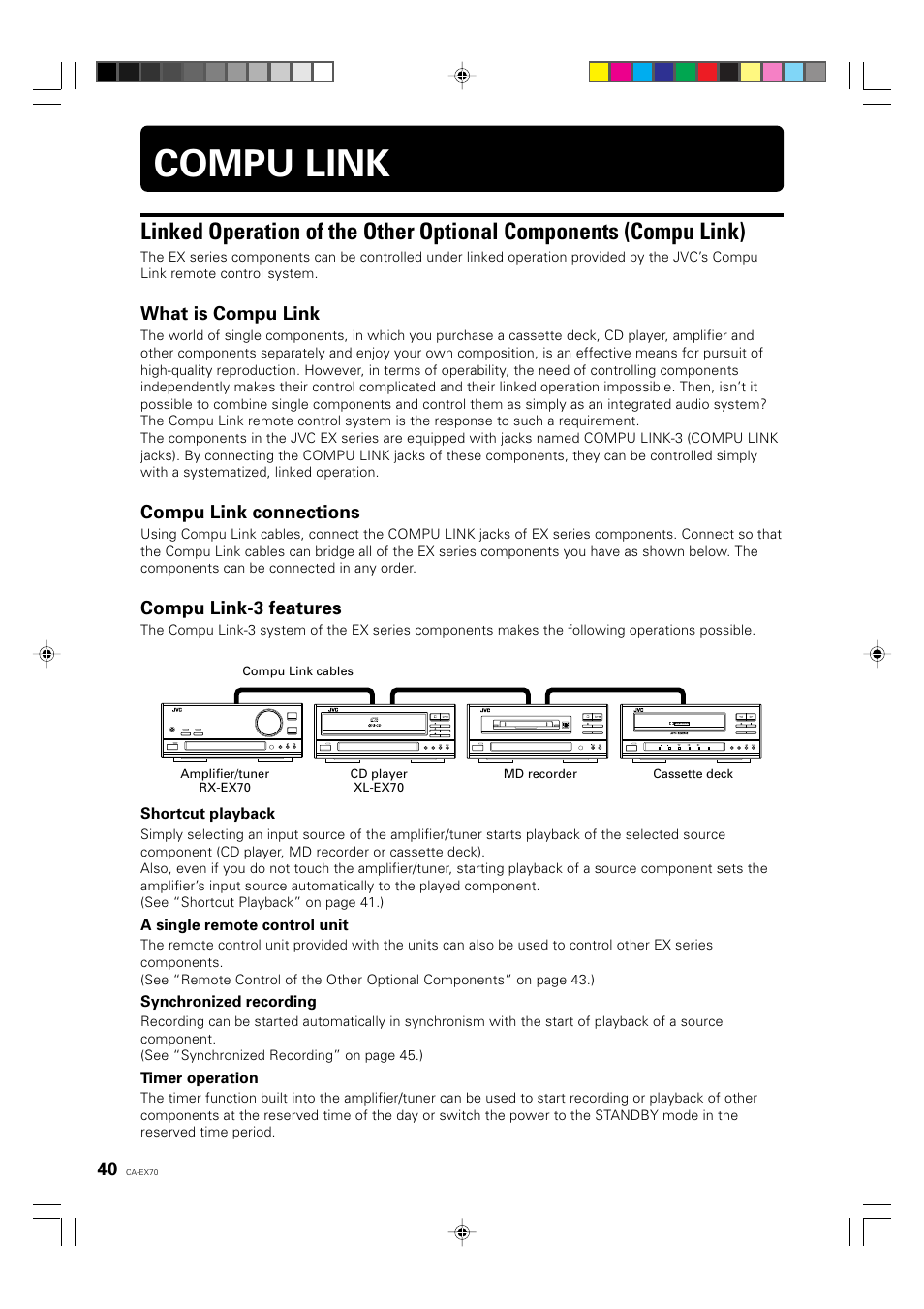 Compu link, What is compu link, Compu link connections | Compu link-3 features | JVC CA-EX70 User Manual | Page 40 / 51