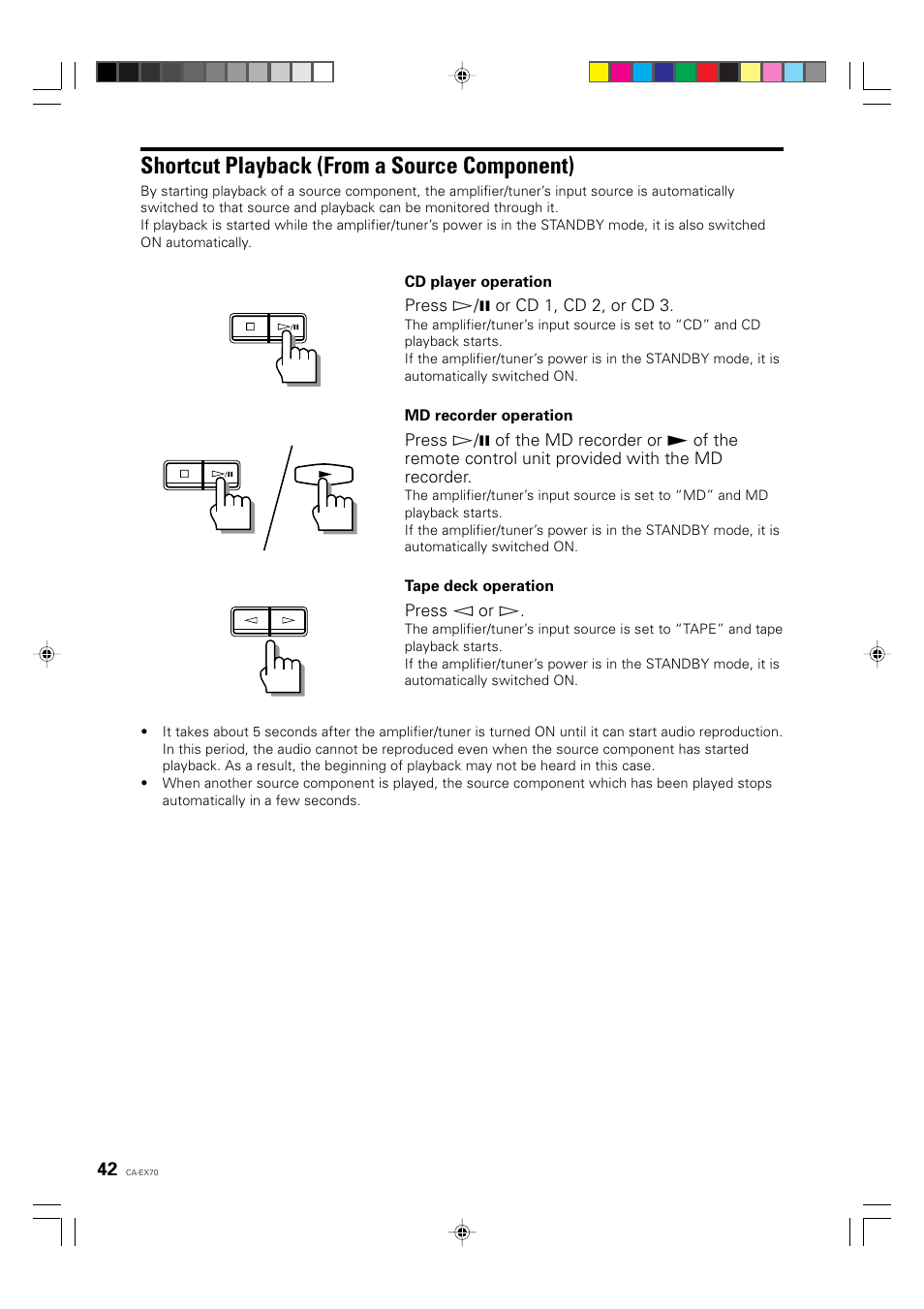 Shortcut playback (from a source component) | JVC CA-EX70 User Manual | Page 42 / 51