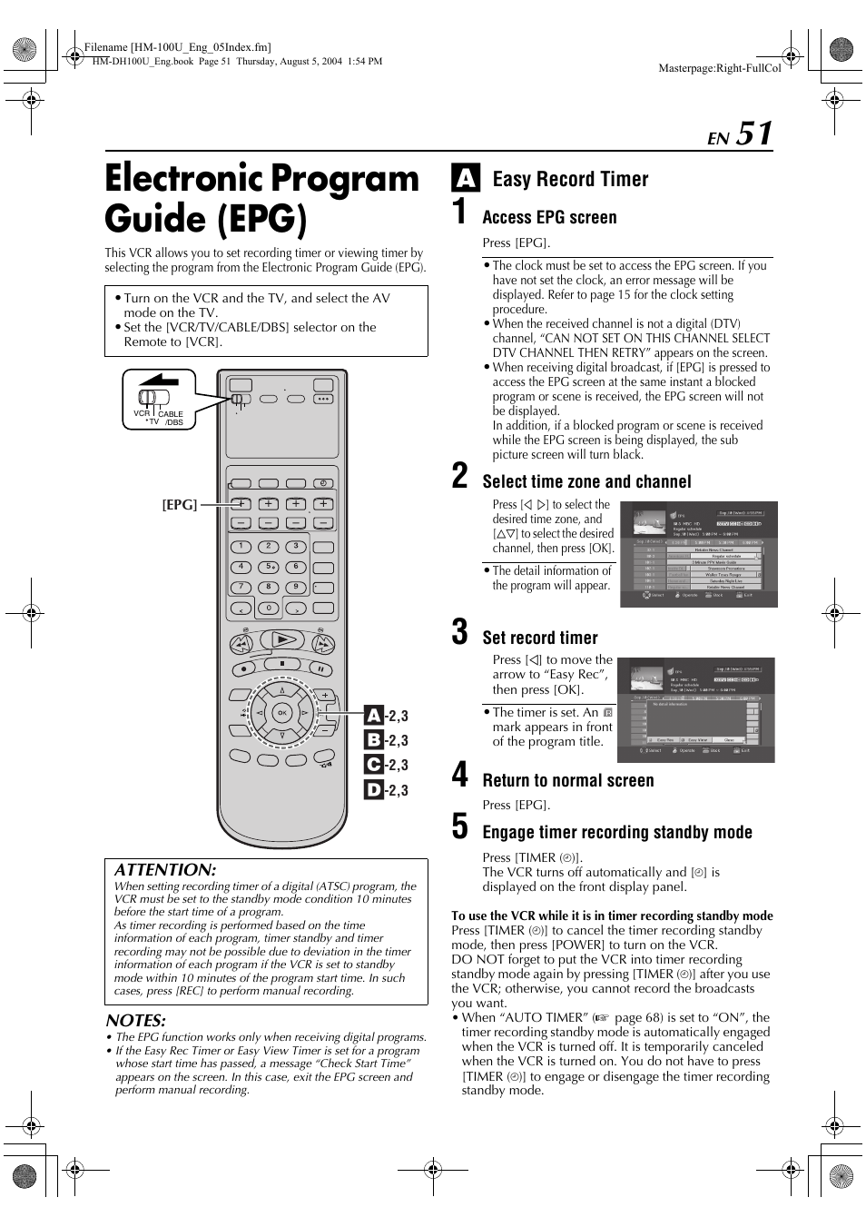 Electronic program guide (epg), Easy record timer, For epg | JVC HM-DT100U User Manual | Page 51 / 100