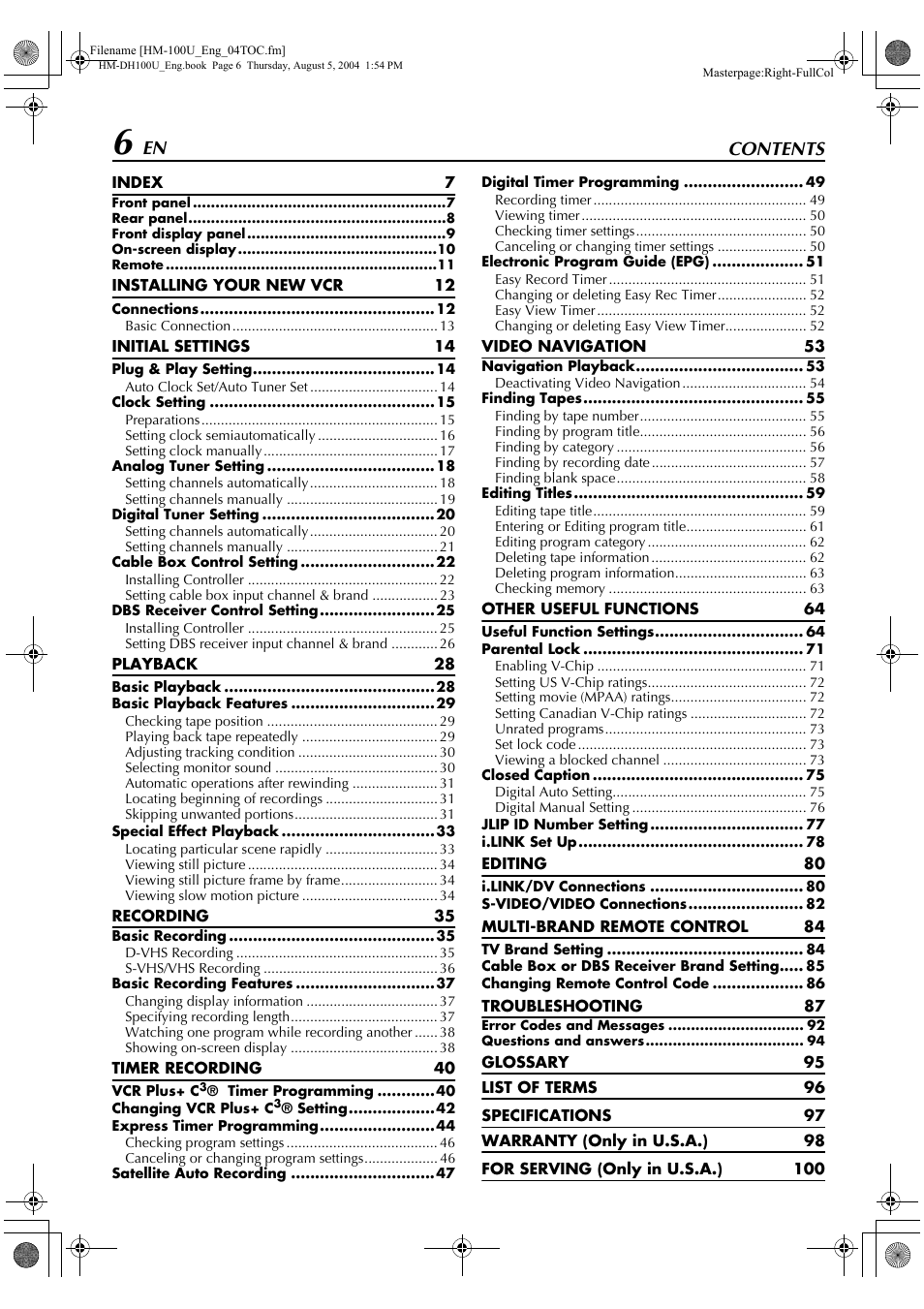 JVC HM-DT100U User Manual | Page 6 / 100