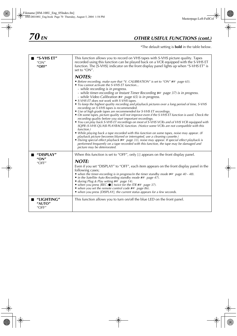 S et mode, Other useful functions (cont.) | JVC HM-DT100U User Manual | Page 70 / 100