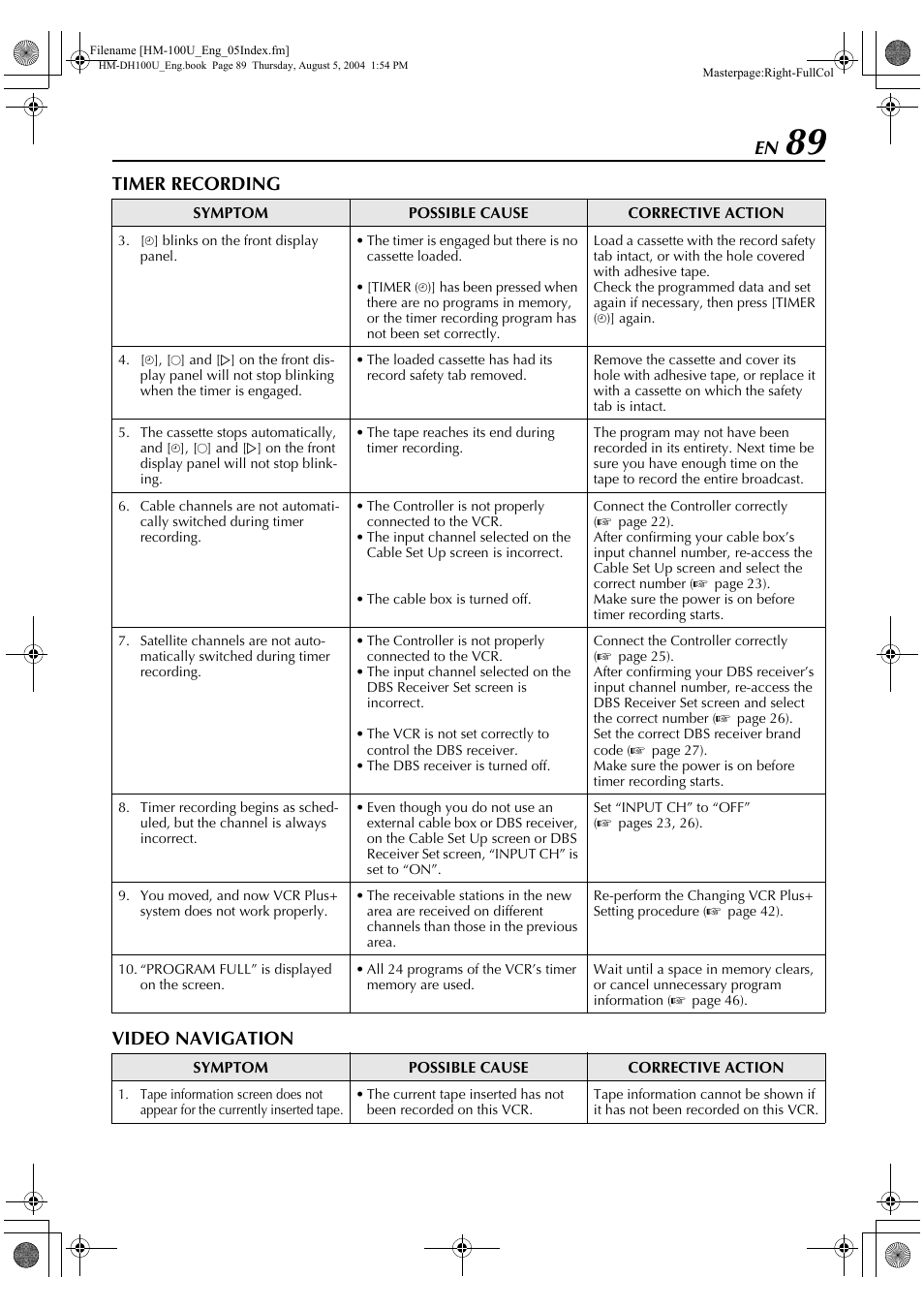 Timer recording video navigation | JVC HM-DT100U User Manual | Page 89 / 100