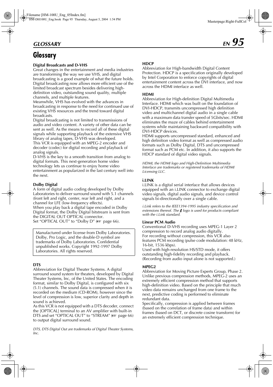 Glossary | JVC HM-DT100U User Manual | Page 95 / 100