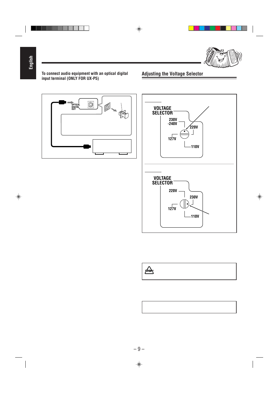 Now, you can plug the ac power cord, Adjusting the voltage selector | JVC UX-P5/UX-P3 User Manual | Page 14 / 30