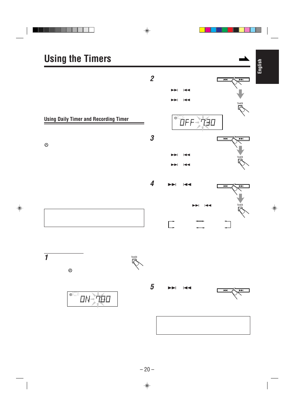 Using the timers, Using daily timer and recording timer | JVC UX-P5/UX-P3 User Manual | Page 25 / 30