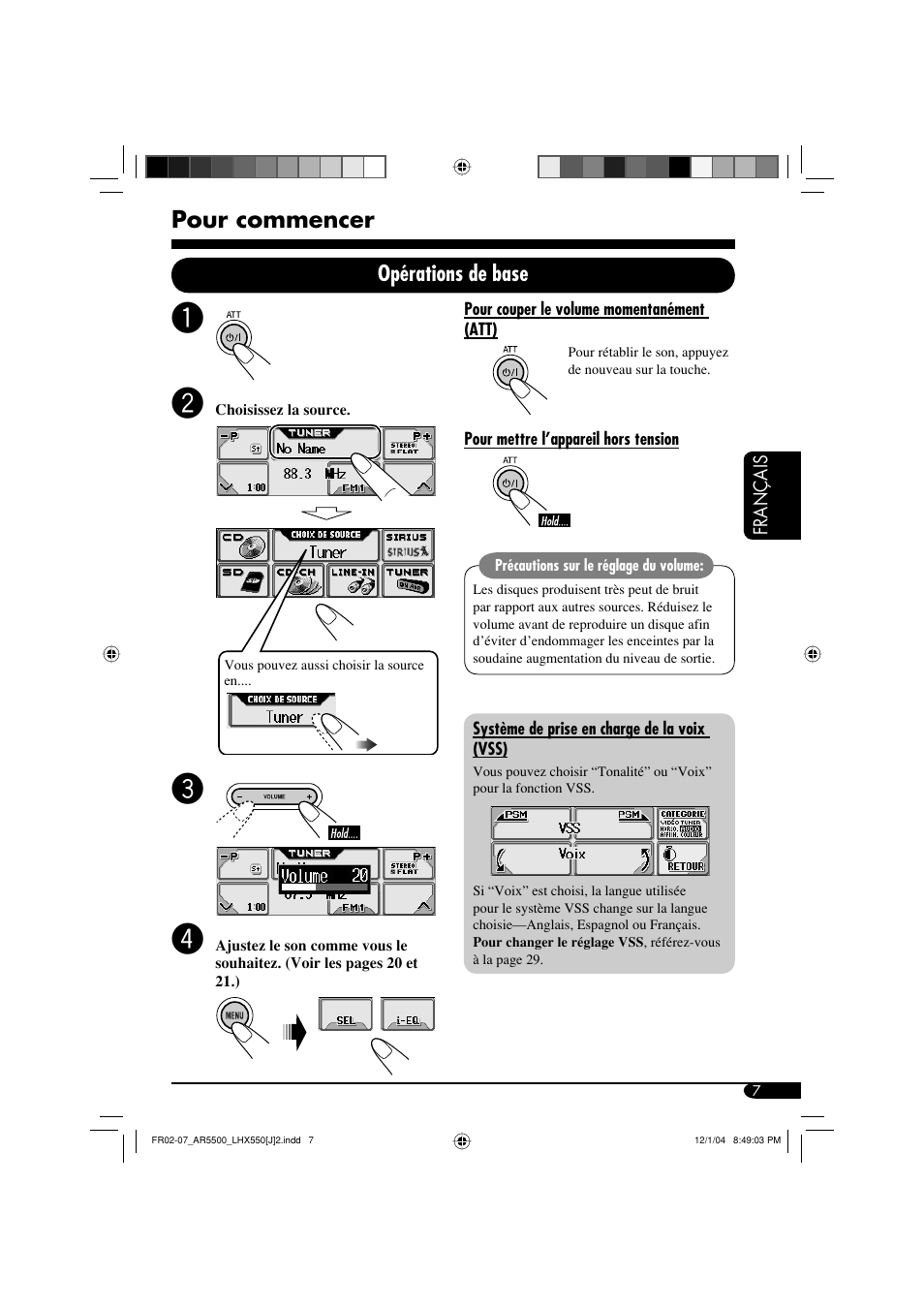 Pour commencer, Opérations de base | JVC KD-AR5500 User Manual | Page 103 / 147