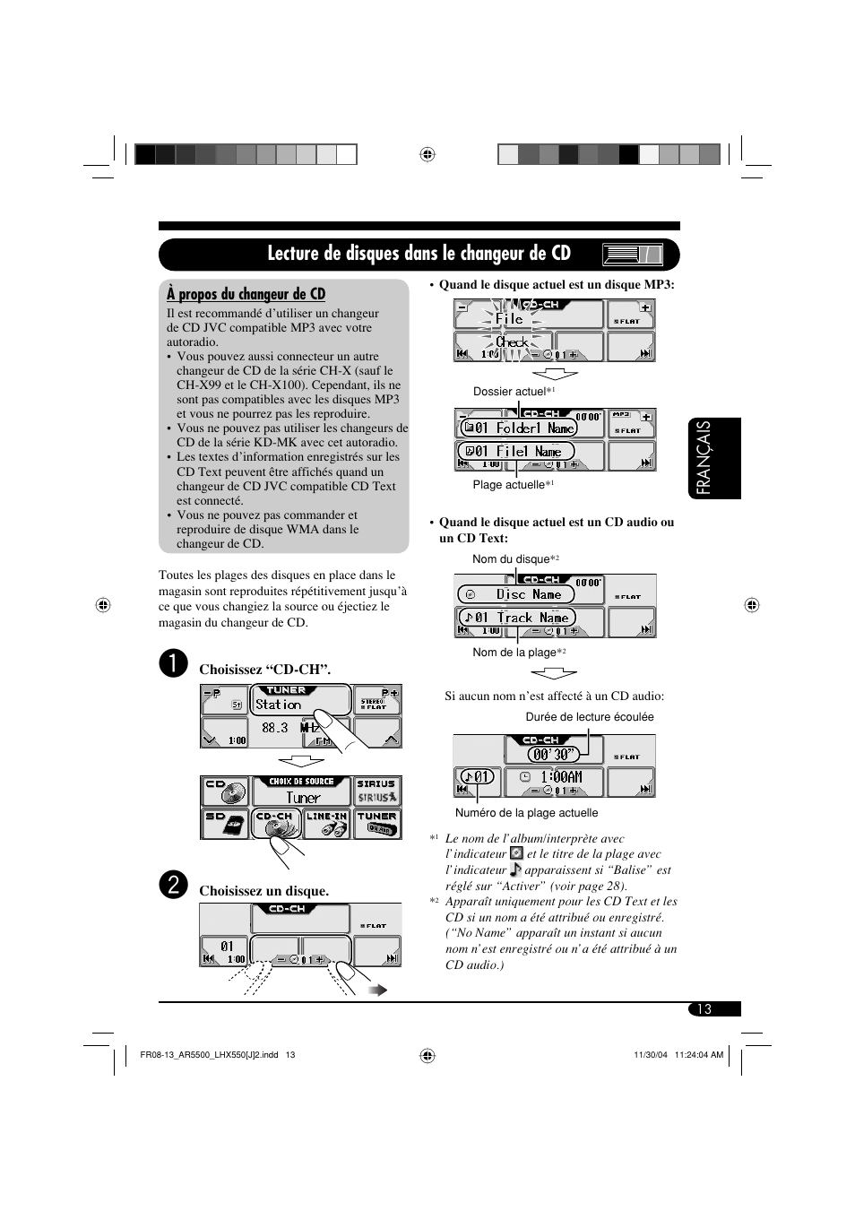 Lecture de disques dans le changeur de cd, Français | JVC KD-AR5500 User Manual | Page 109 / 147