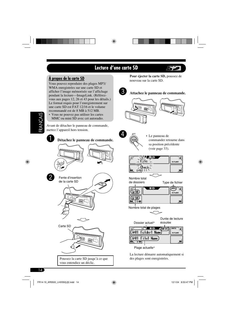 Lecture d’une carte sd | JVC KD-AR5500 User Manual | Page 110 / 147