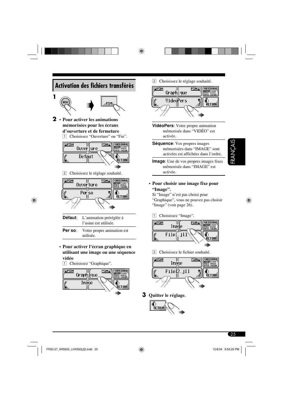 Activation des fichiers transférés, Français | JVC KD-AR5500 User Manual | Page 121 / 147