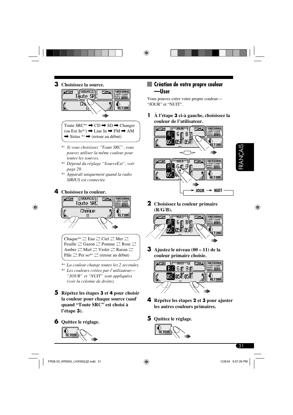 Français création de votre propre couleur —user | JVC KD-AR5500 User Manual | Page 127 / 147