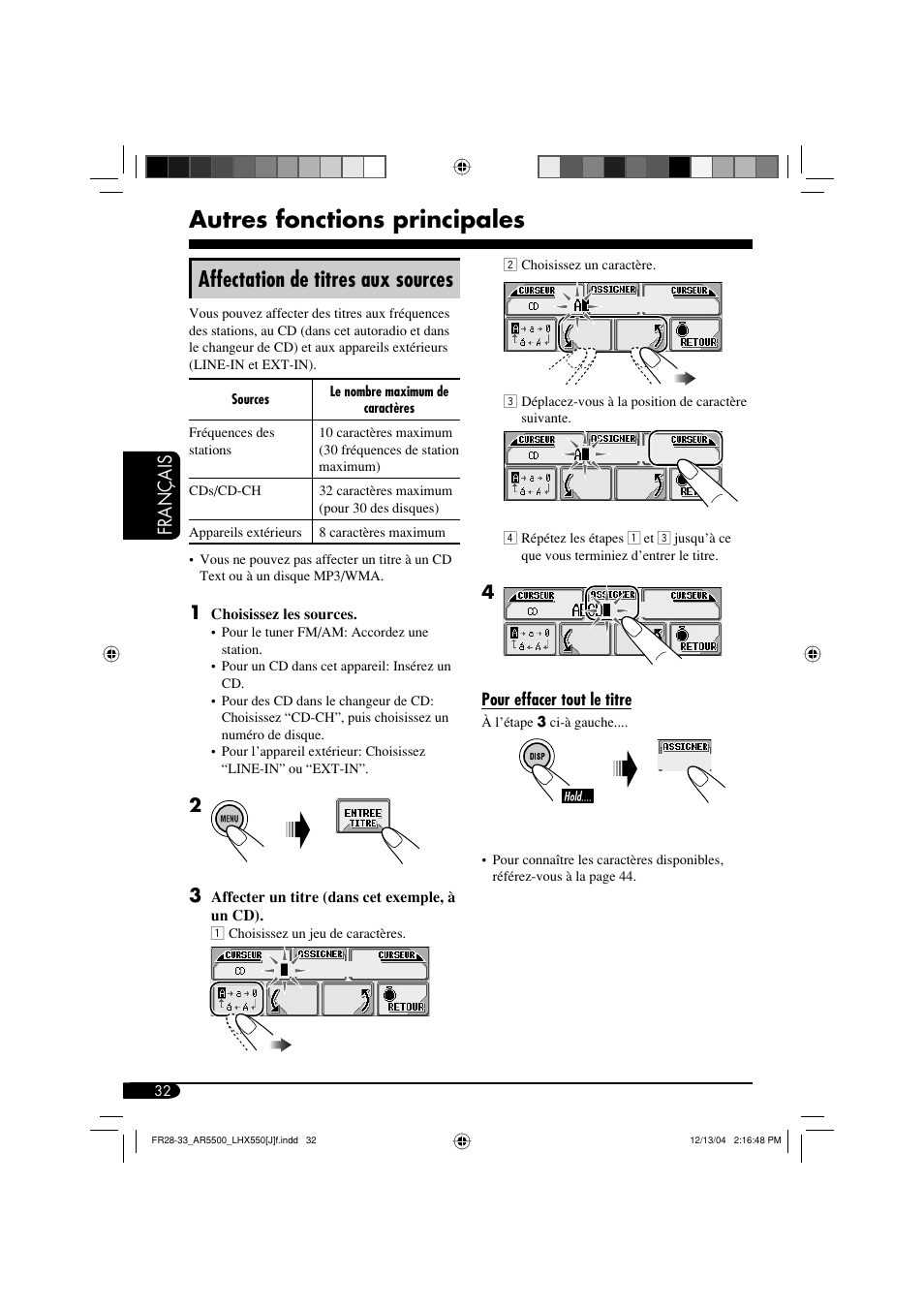 Autres fonctions principales, Affectation de titres aux sources, Français | JVC KD-AR5500 User Manual | Page 128 / 147