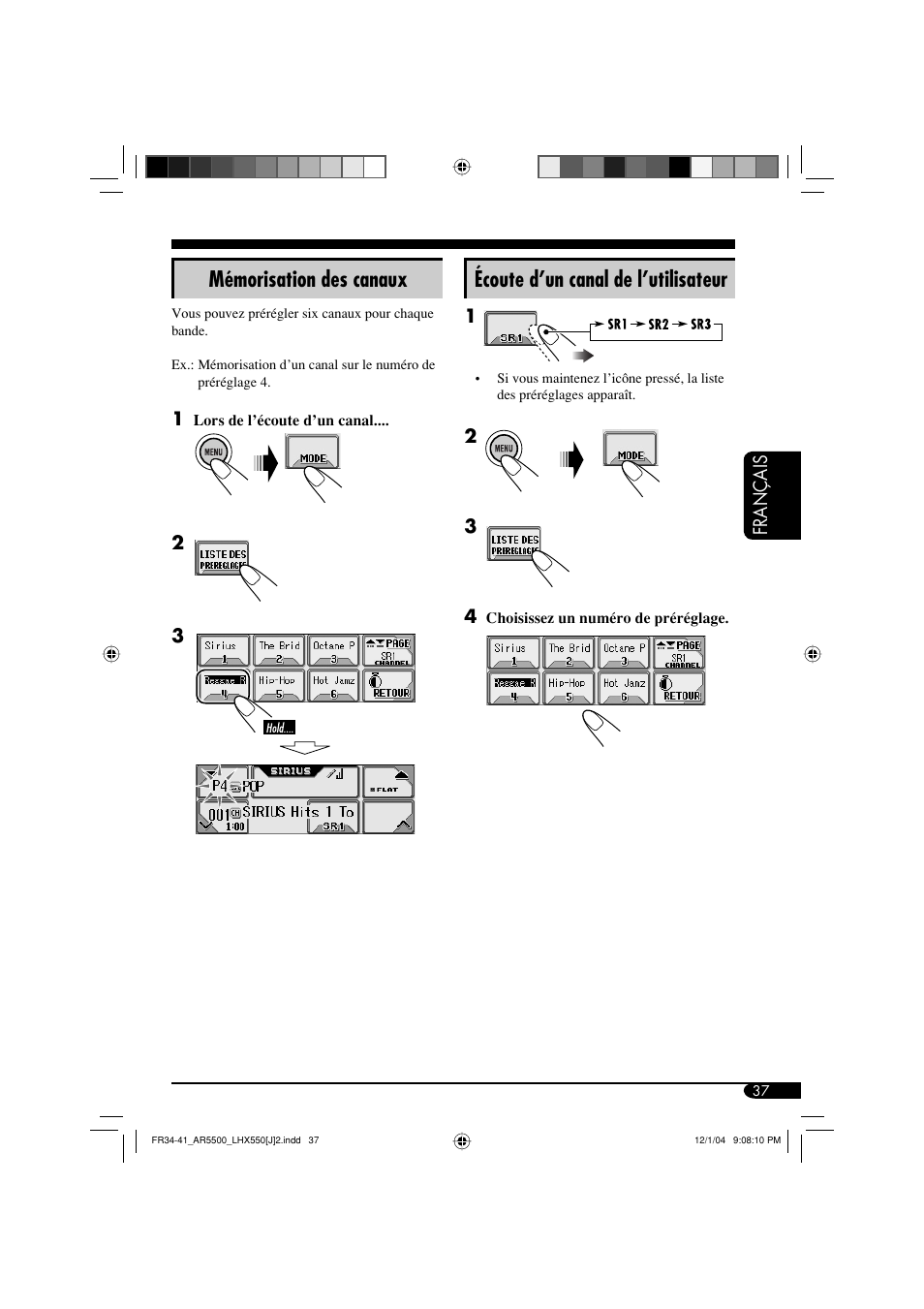 Mémorisation des canaux, Écoute d’un canal de l’utilisateur | JVC KD-AR5500 User Manual | Page 133 / 147