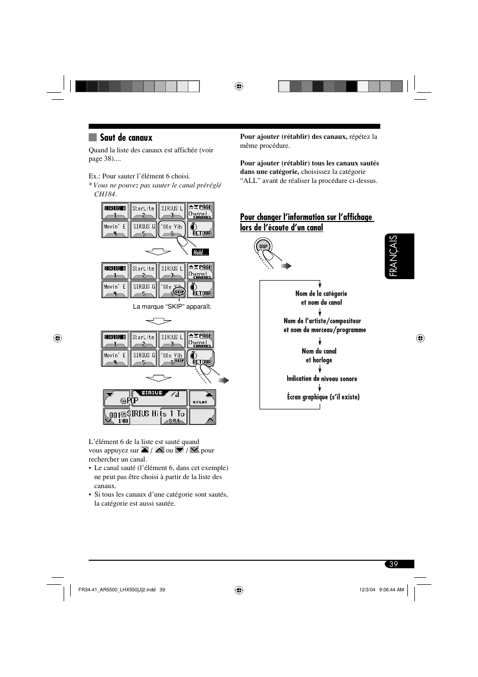 Français, Saut de canaux | JVC KD-AR5500 User Manual | Page 135 / 147