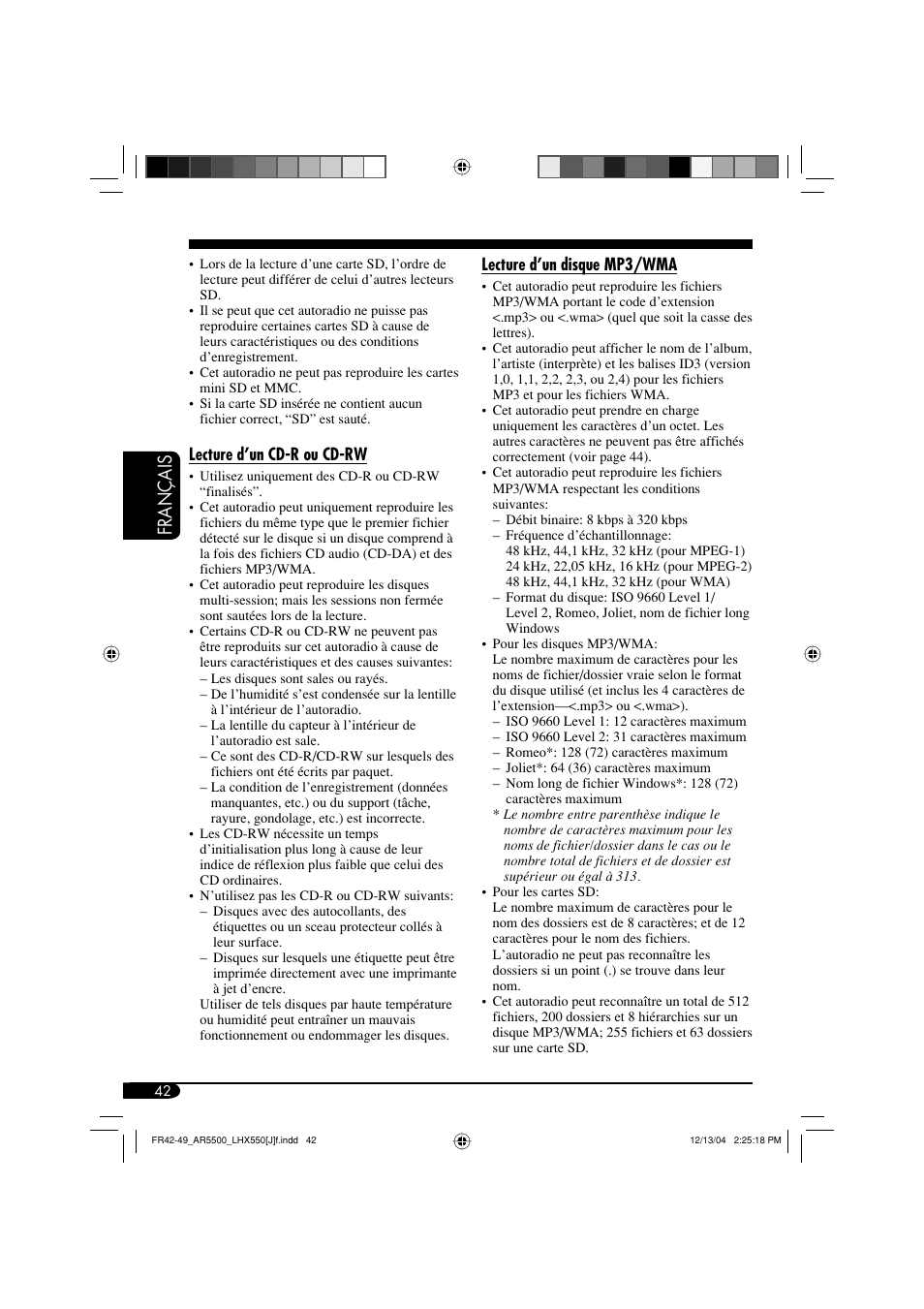 Français | JVC KD-AR5500 User Manual | Page 138 / 147
