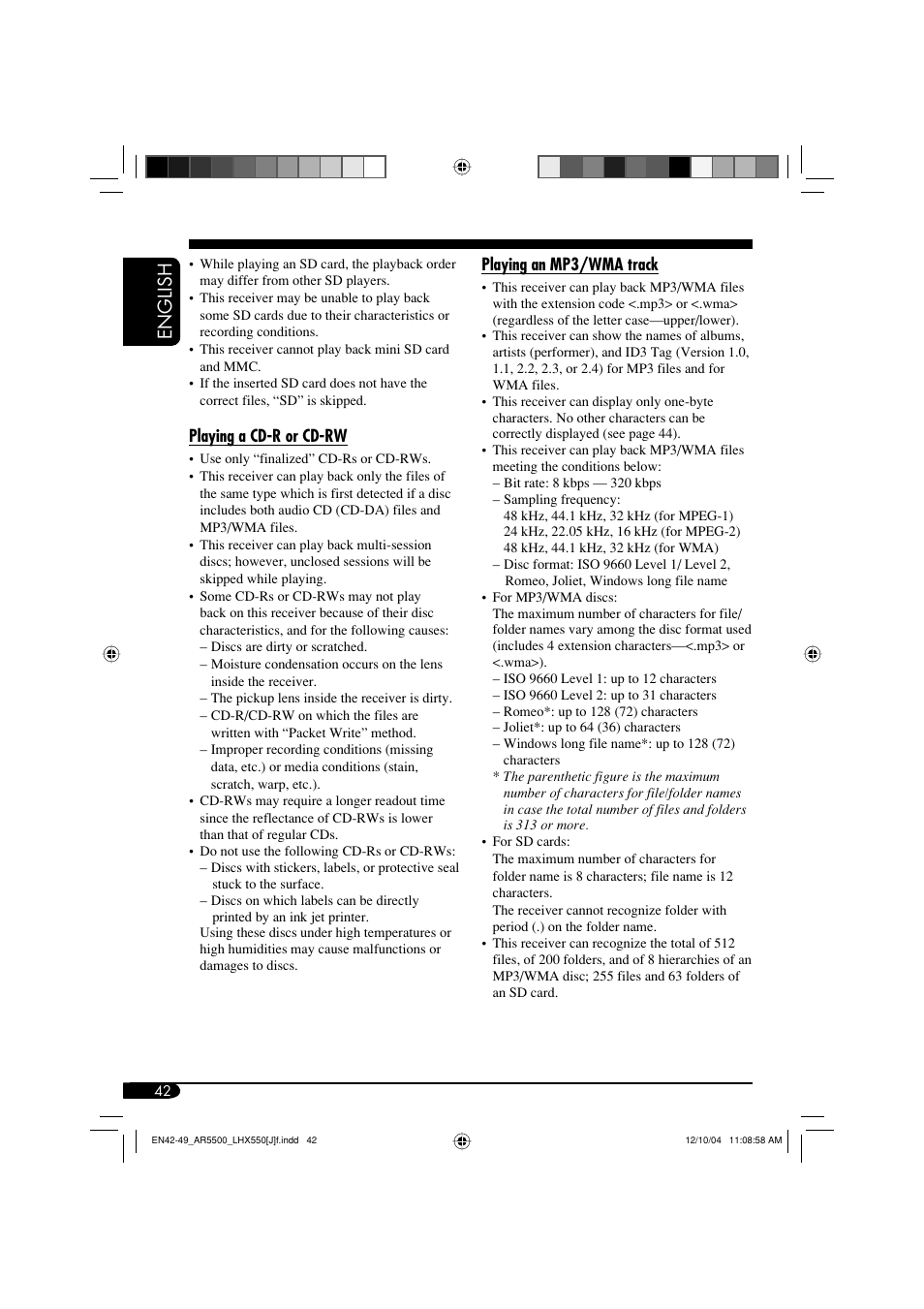 English | JVC KD-AR5500 User Manual | Page 42 / 147