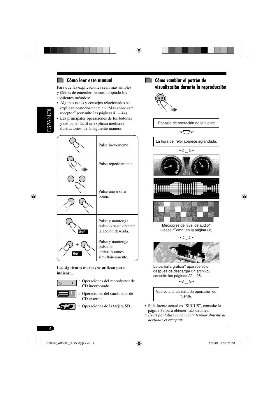 Esp añol cómo leer este manual | JVC KD-AR5500 User Manual | Page 52 / 147