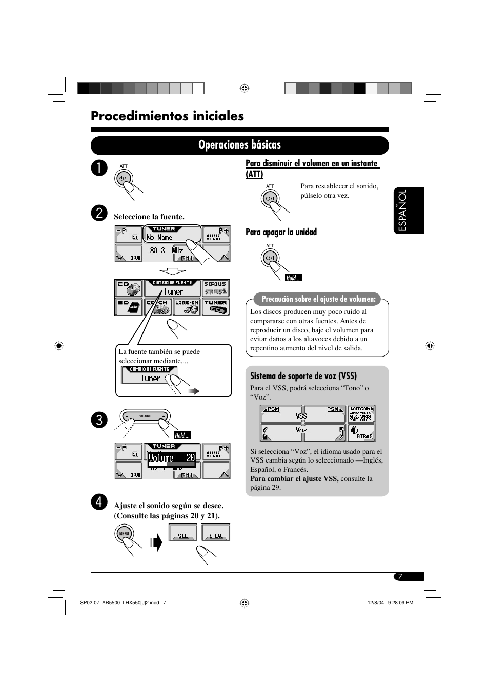 Procedimientos iniciales, Operaciones básicas | JVC KD-AR5500 User Manual | Page 55 / 147