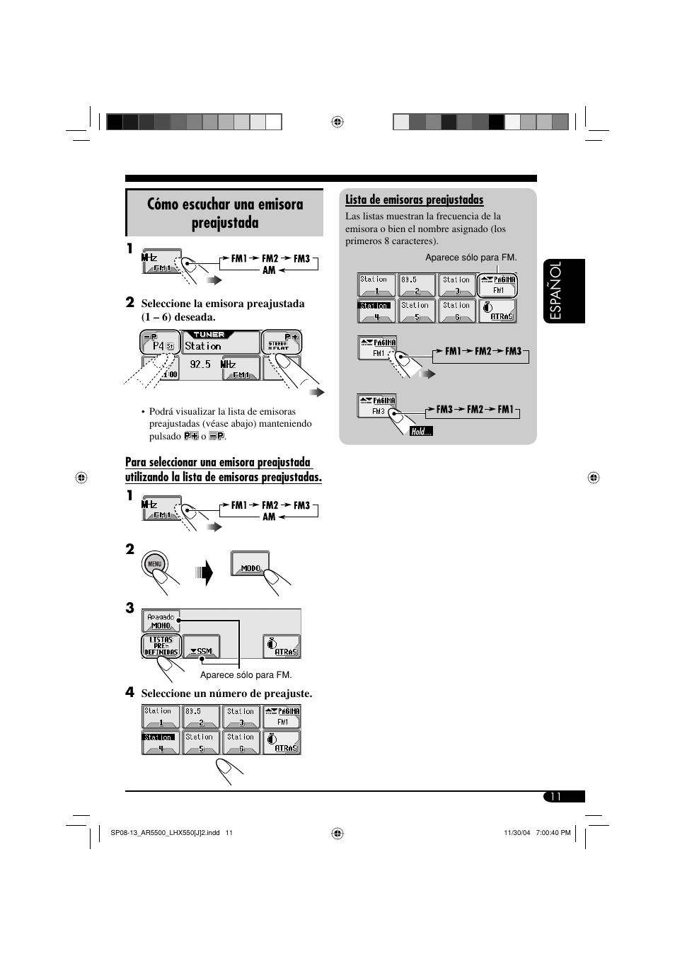 Cómo escuchar una emisora preajustada | JVC KD-AR5500 User Manual | Page 59 / 147
