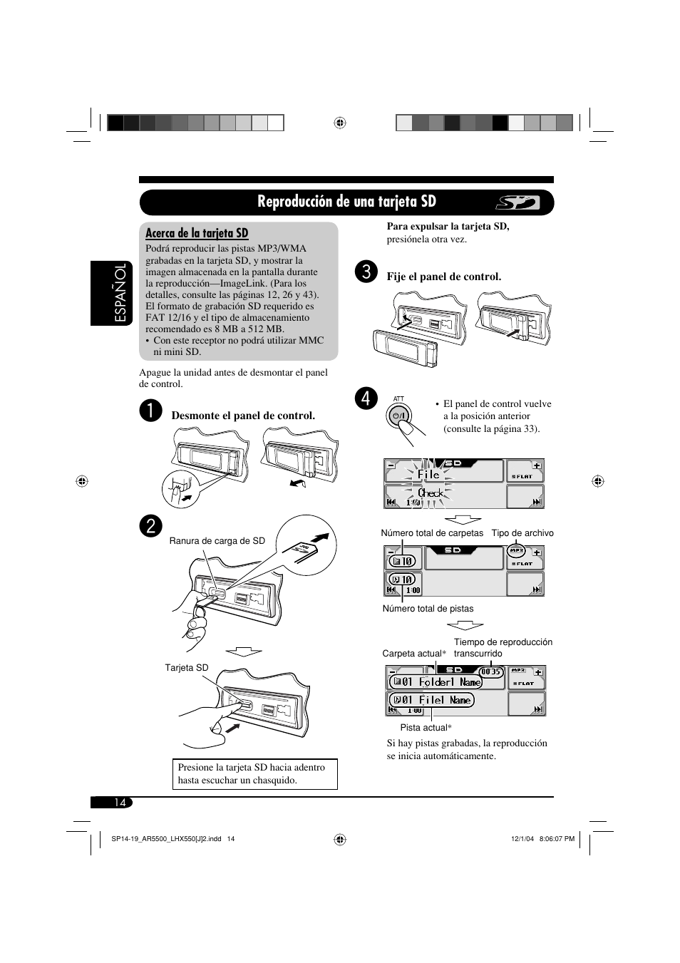 Reproducción de una tarjeta sd | JVC KD-AR5500 User Manual | Page 62 / 147