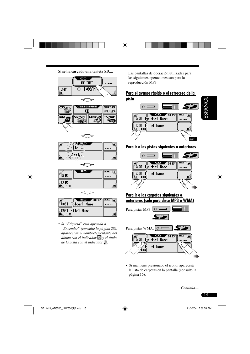 Esp añol | JVC KD-AR5500 User Manual | Page 63 / 147