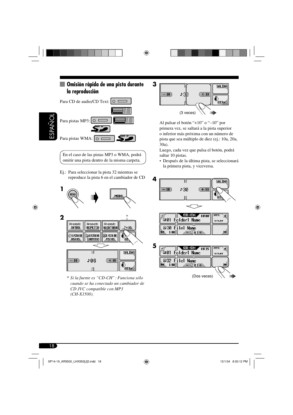Esp añol 3 | JVC KD-AR5500 User Manual | Page 66 / 147