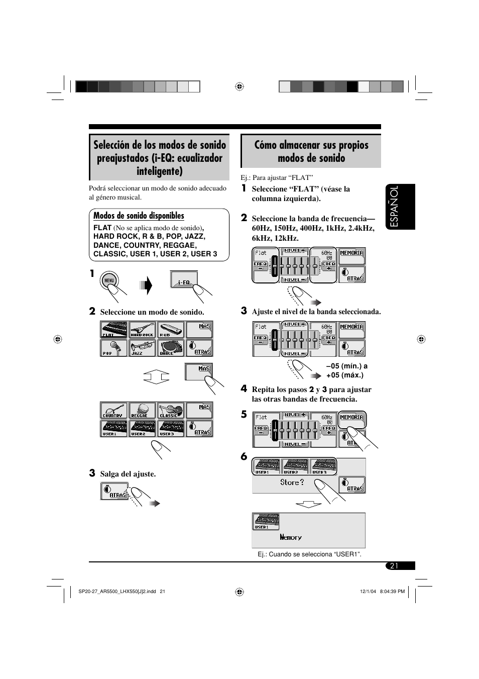Cómo almacenar sus propios modos de sonido | JVC KD-AR5500 User Manual | Page 69 / 147
