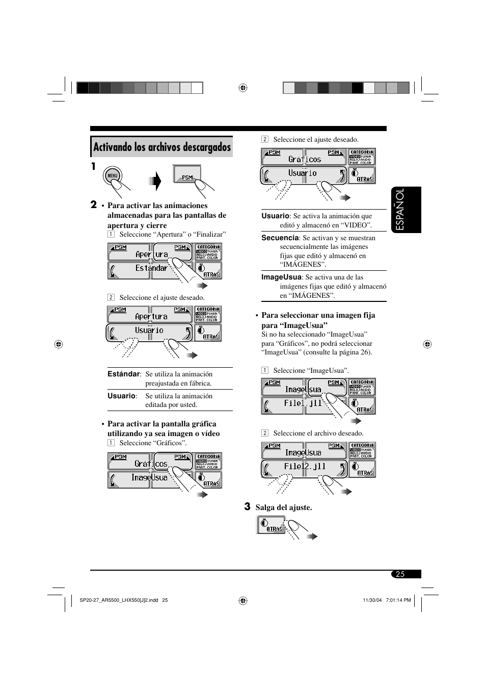 Activando los archivos descargados, Esp añol | JVC KD-AR5500 User Manual | Page 73 / 147