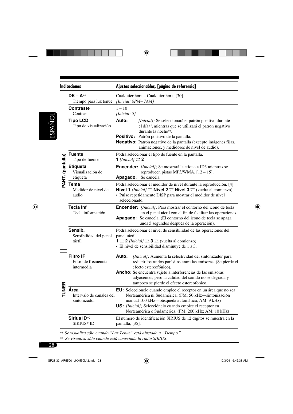 Esp añol | JVC KD-AR5500 User Manual | Page 76 / 147