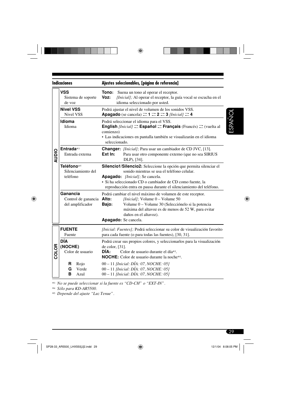 Esp añol | JVC KD-AR5500 User Manual | Page 77 / 147