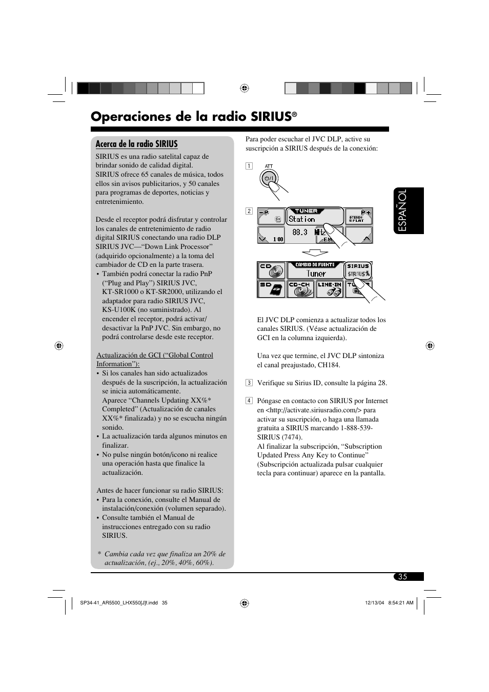 Operaciones de la radio sirius, Esp añol | JVC KD-AR5500 User Manual | Page 83 / 147