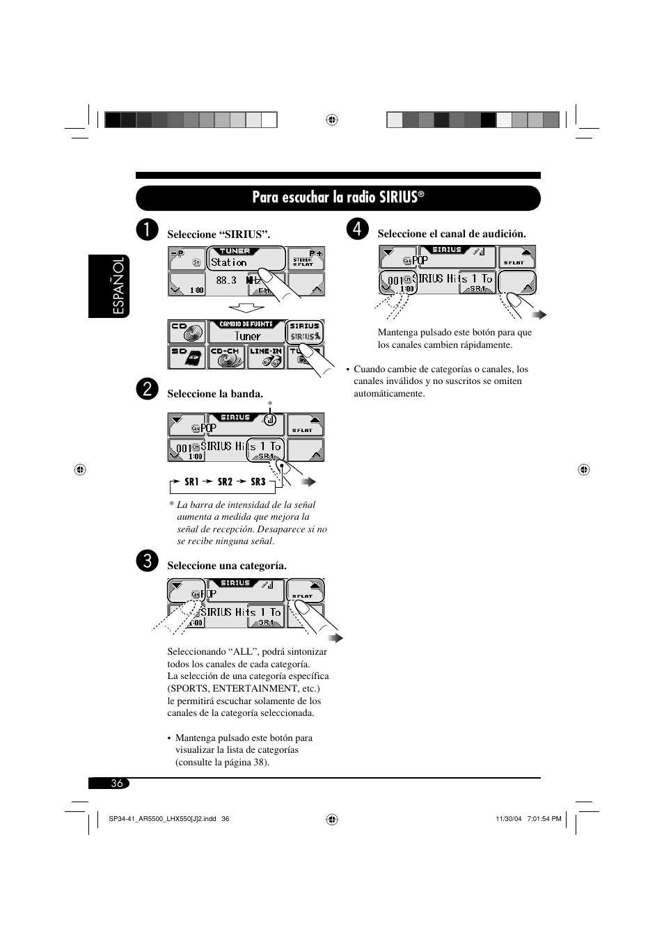 Para escuchar la radio sirius | JVC KD-AR5500 User Manual | Page 84 / 147