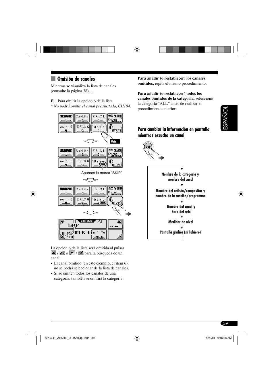Esp añol, Omisión de canales | JVC KD-AR5500 User Manual | Page 87 / 147