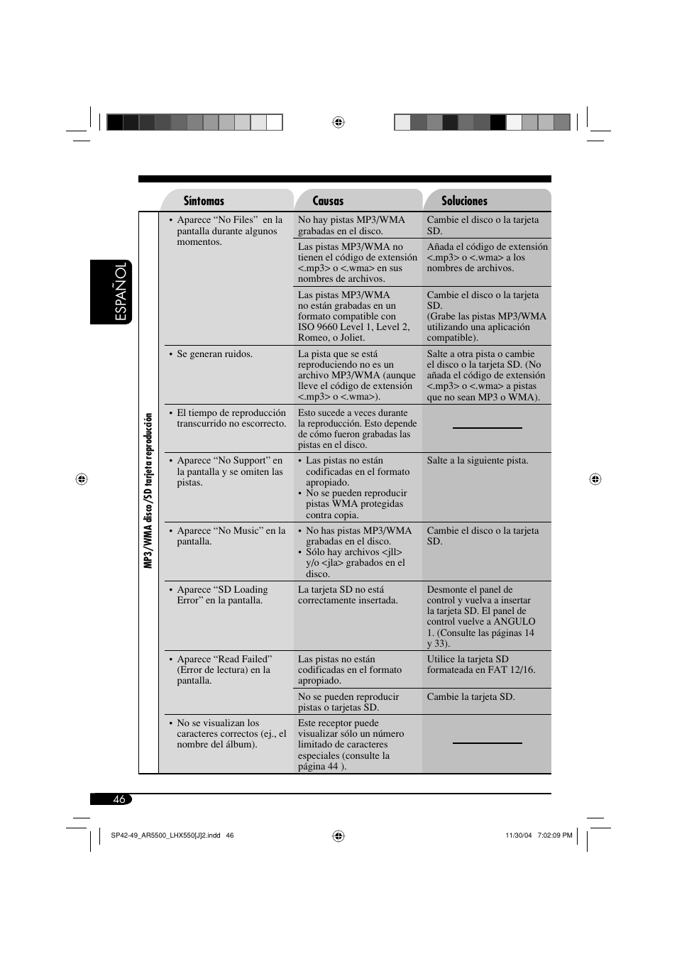 Esp añol | JVC KD-AR5500 User Manual | Page 94 / 147