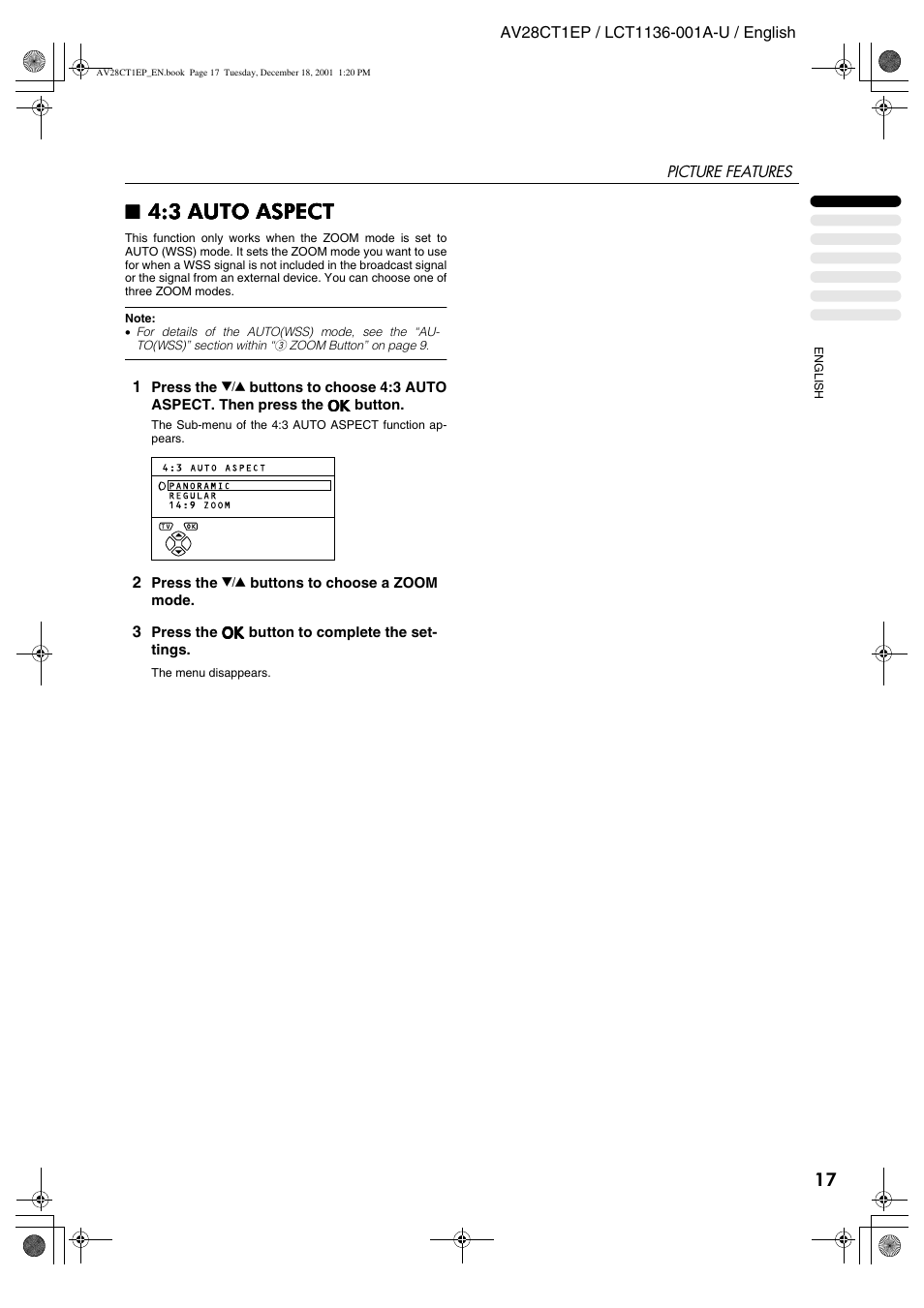 3 auto aspect | JVC T-V Link AV28CT1EP User Manual | Page 18 / 72