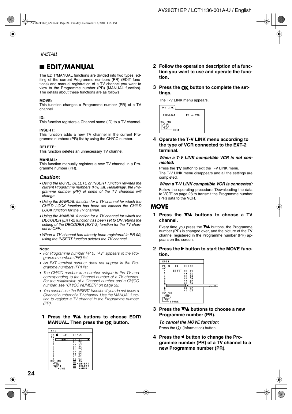 Edit/manual, Move | JVC T-V Link AV28CT1EP User Manual | Page 25 / 72