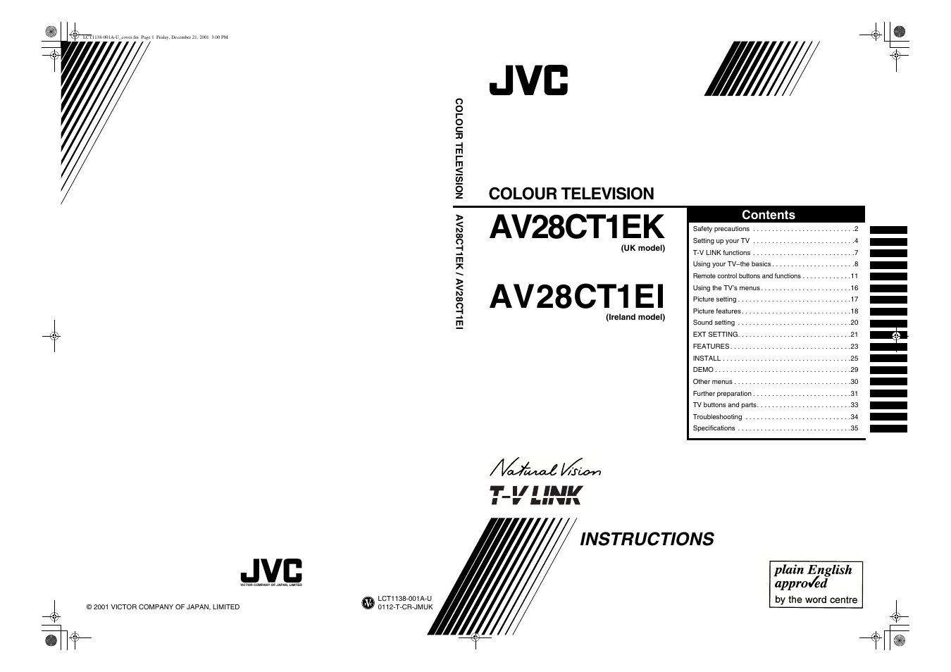 JVC T-V Link AV28CT1EP User Manual | Page 38 / 72