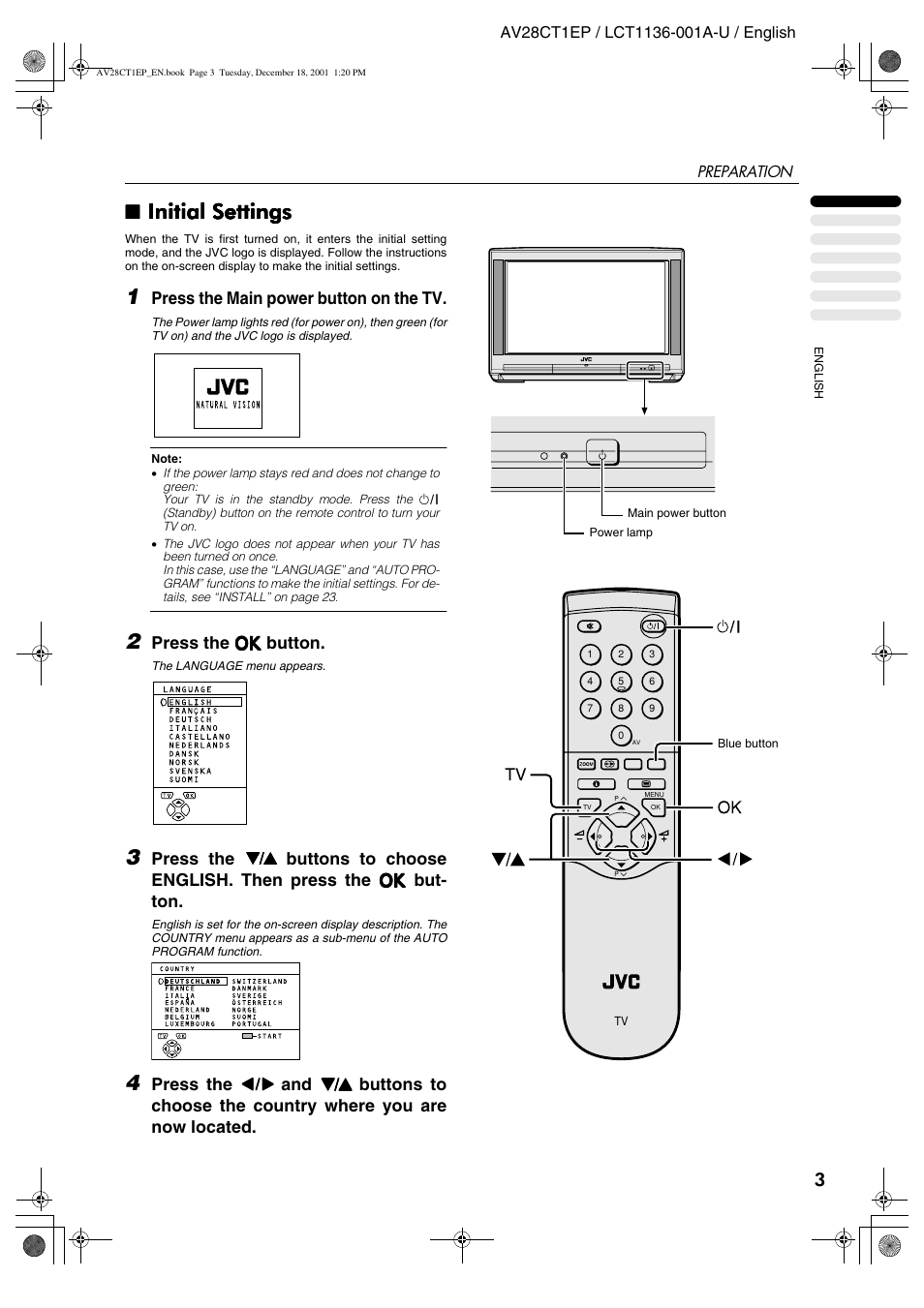 Initial settings | JVC T-V Link AV28CT1EP User Manual | Page 4 / 72