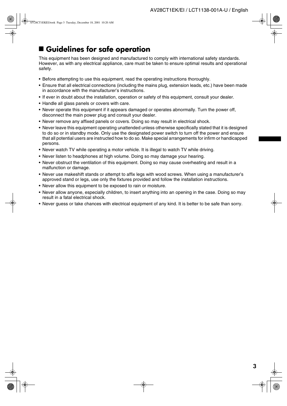 Guidelines for safe operation | JVC T-V Link AV28CT1EP User Manual | Page 40 / 72