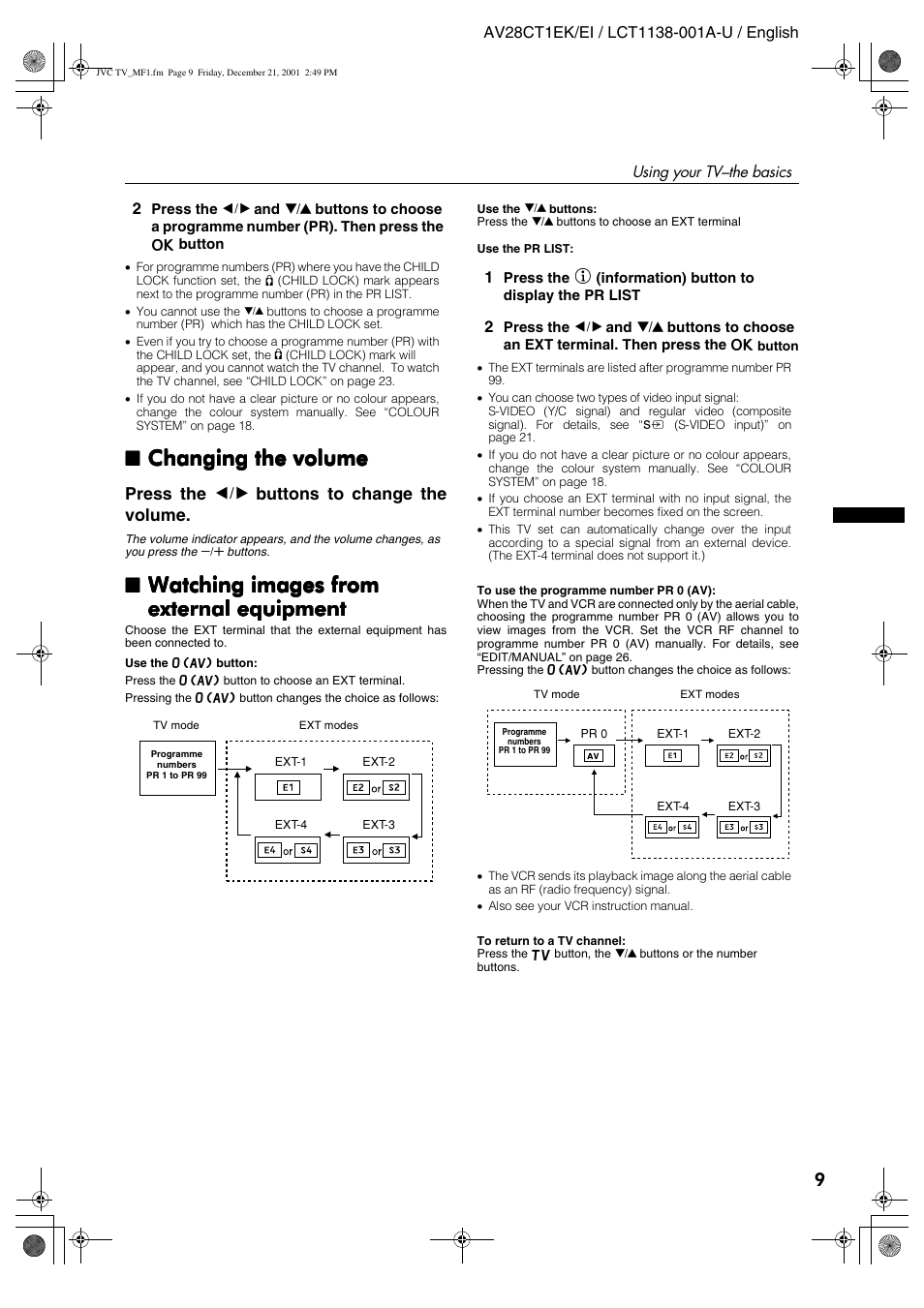 Changing the volume, Watching images from | JVC T-V Link AV28CT1EP User Manual | Page 46 / 72