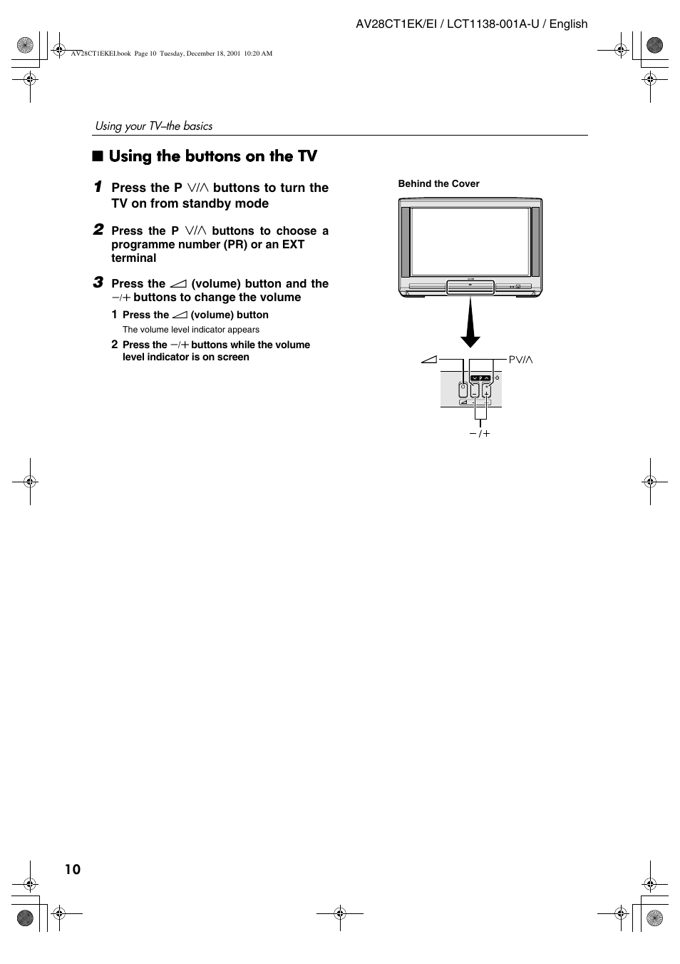 Using the buttons on the tv, Using the buttons on the tv 1 | JVC T-V Link AV28CT1EP User Manual | Page 47 / 72